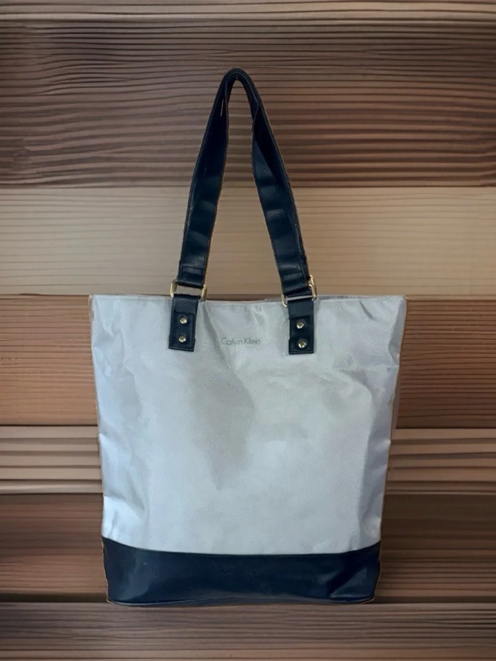 Calvin Klein Silver and Black Colorblock Tote- -EC - see pics for measurements
